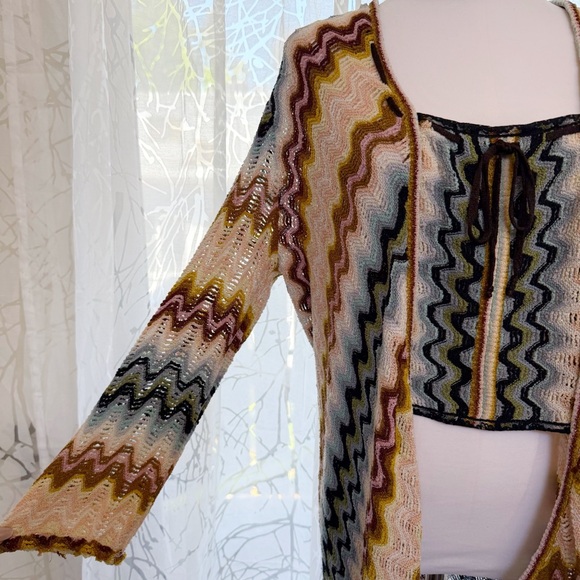 MISSONI COLORFUL SIGNATURE ZIG ZAG PRINT LONG SLEEVE CAFTAN COVER UP TOP DRESS - Picture 4 of 8